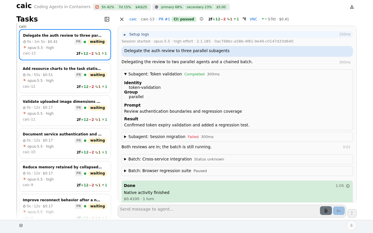 Delegated agent activity rendered within the task conversation