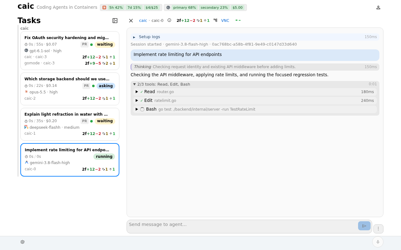 Running agent task with streamed output and tool activity