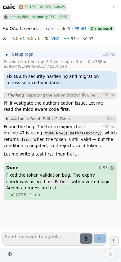 Mobile caic task conversation and follow-up controls